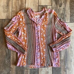 Cream Floral Striped Women's Top